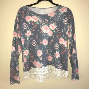 floral blue lacy top